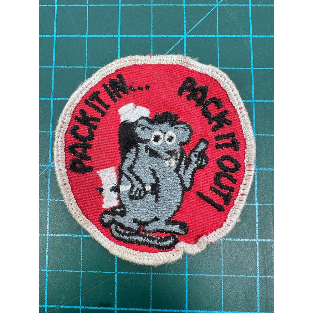 Vintage Pack It In Pack It Out Mouse Rat Embroidered Patch Red 3 Inch Sew On
